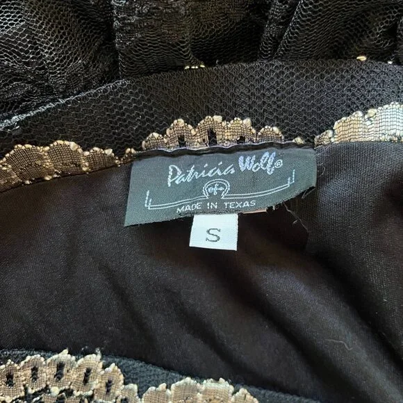 Patricia Wolf Gold Black Lace Layered Skirt Small Western Wear Ruffle Trim